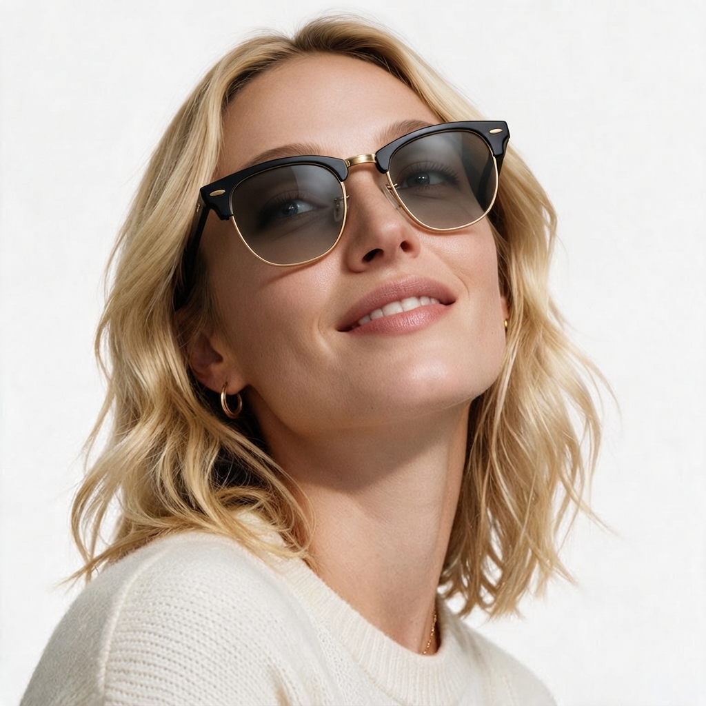 Model wearing classic frames