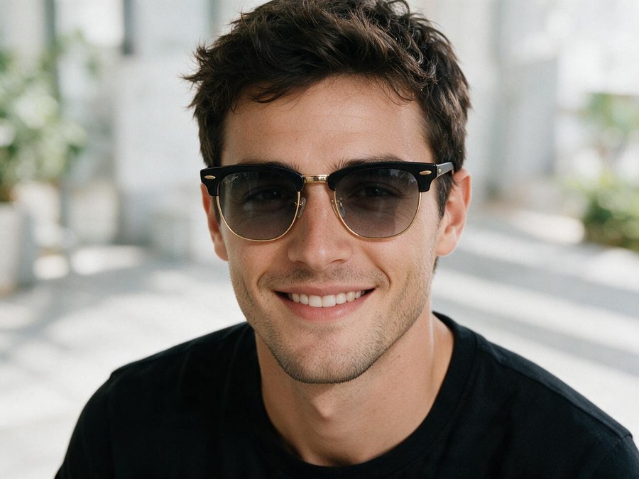 Model wearing classic frames
