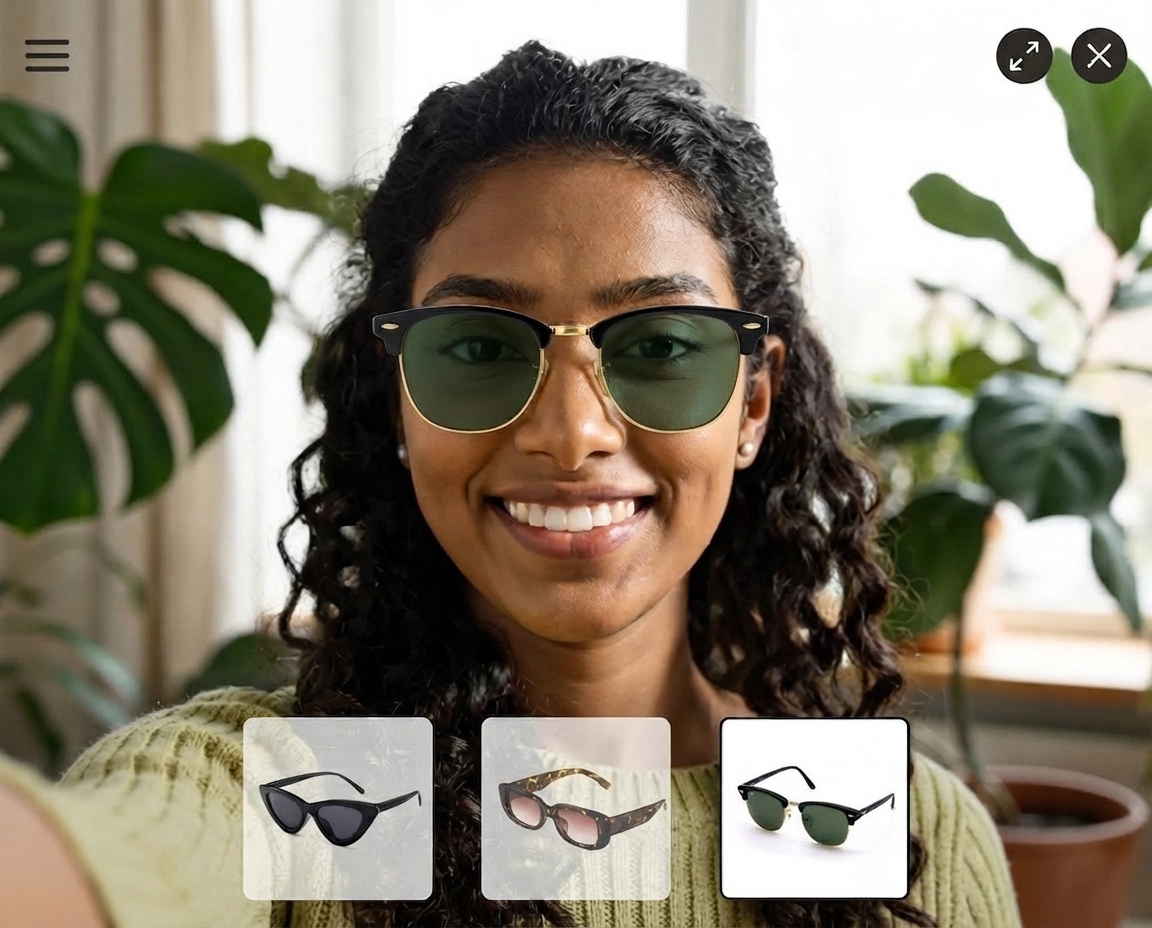 Morphy virtual try-on shown live on a product page